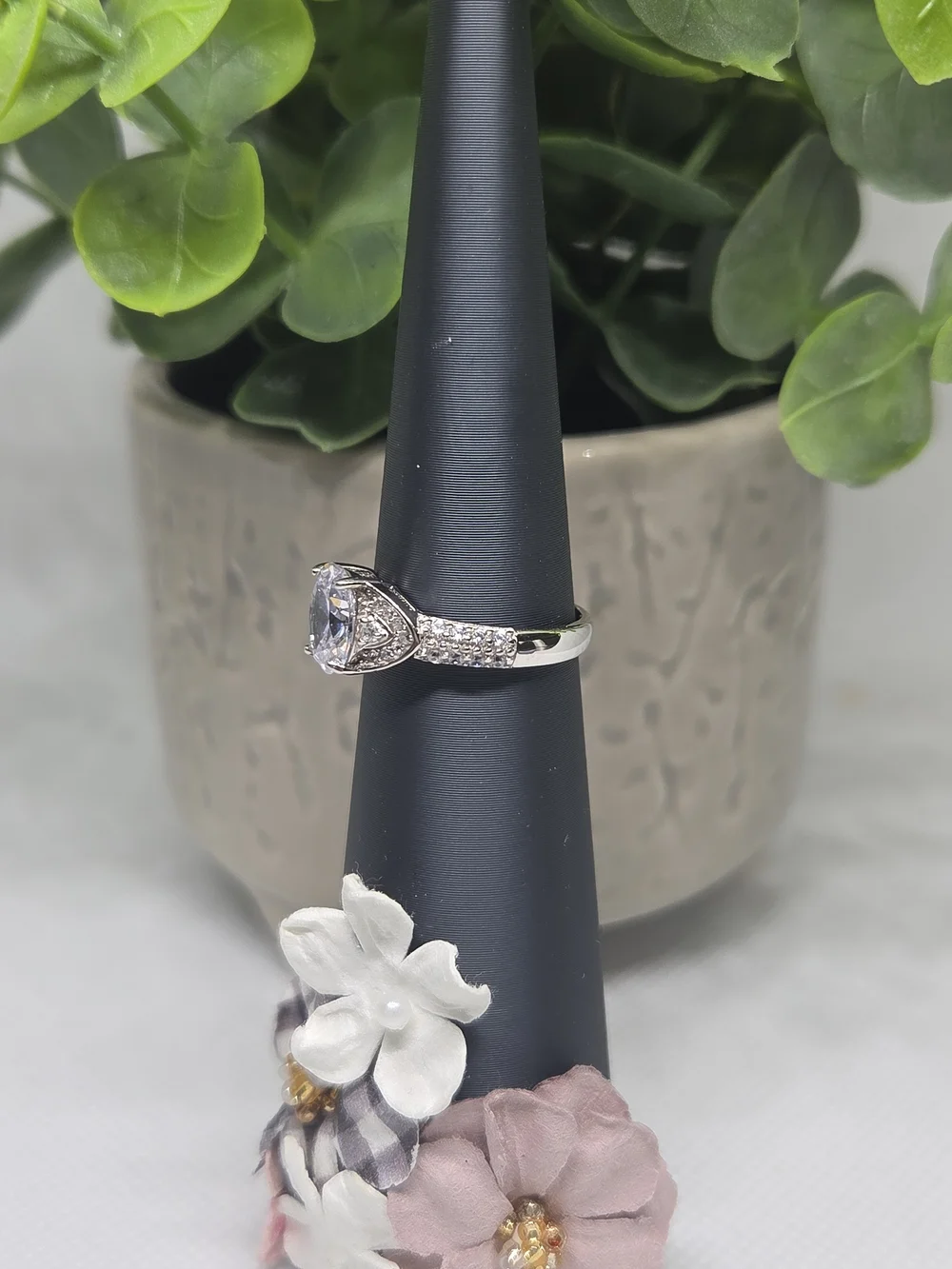 BP Classic Silver-Tone White CZ Engagement-Style Ring